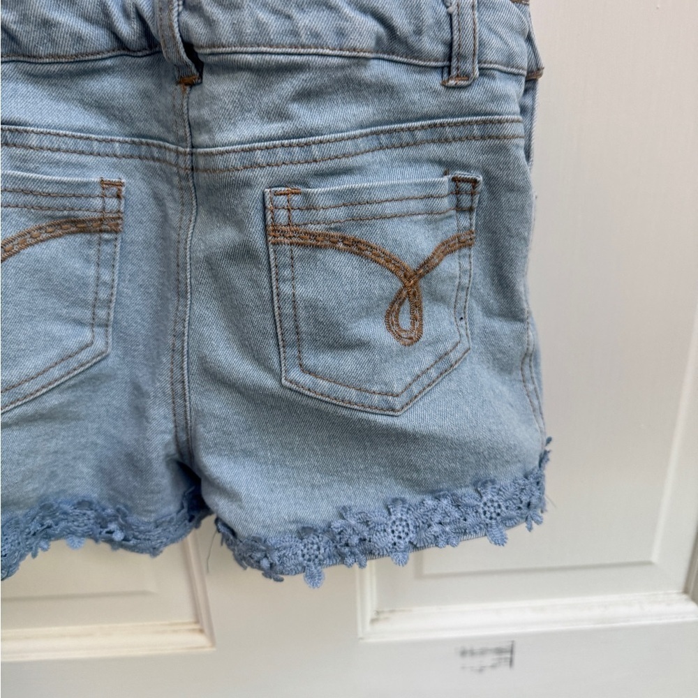 Calvin Klein Jeans 4T Girls Light Blue Floral Kids Short Overalls - Picture 8 of 8